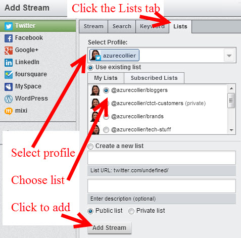 HootSuite add list